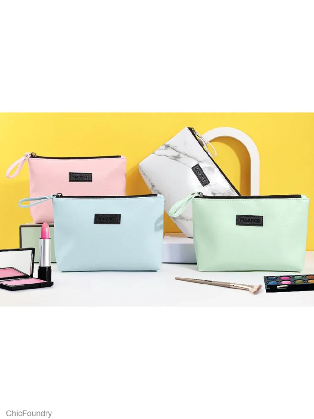 Waterproof PU Leather Makeup Bag with Handle, Small Cosmetic Pouch Travel